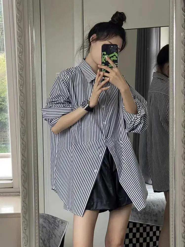 Grey Striped Knit Cardigan – Sun Protection Fit