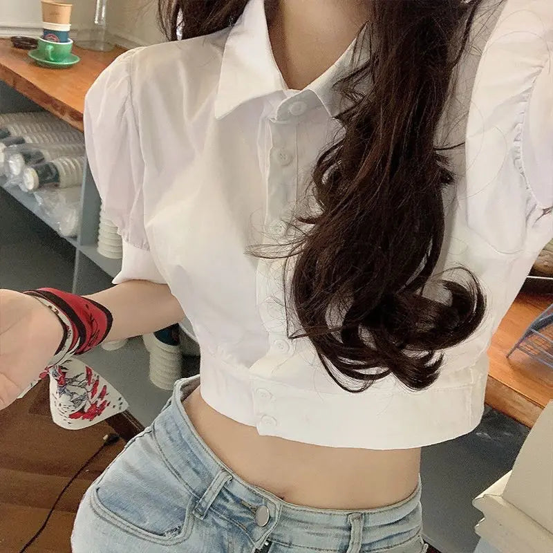 Puff Sleeve White Shirt – Elegant Youth Collar Design
