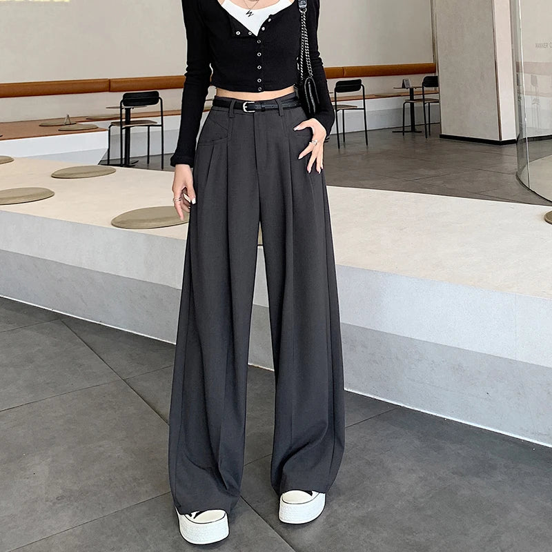 Autumn High Waist Wide Leg Suit Pants – Elegant Minimalist Straight Fit (No Belt)
