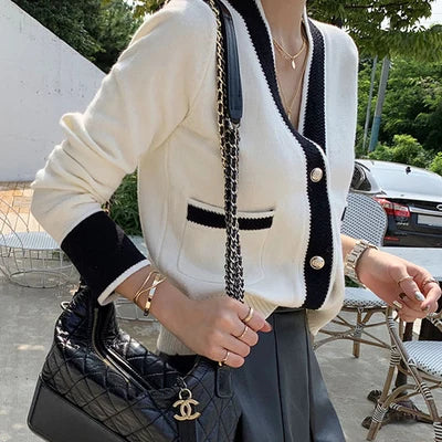 V-Neck Small Fit Knit Cardigan – Slim Short Jacket Outer