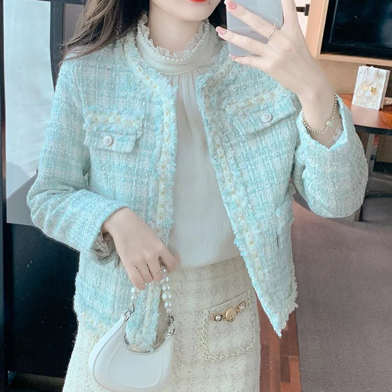 Tweed Crop Jacket – Pearl Button Long Sleeve