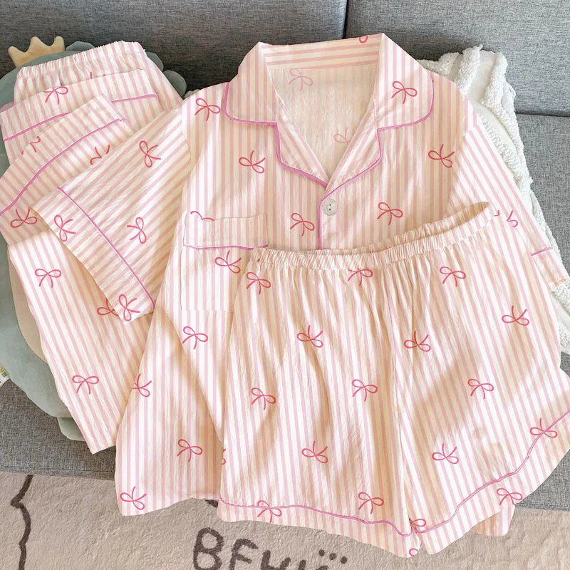 Three-Piece Summer Pajama Set – Short-Sleeve Top, Lapel Vest & Pants