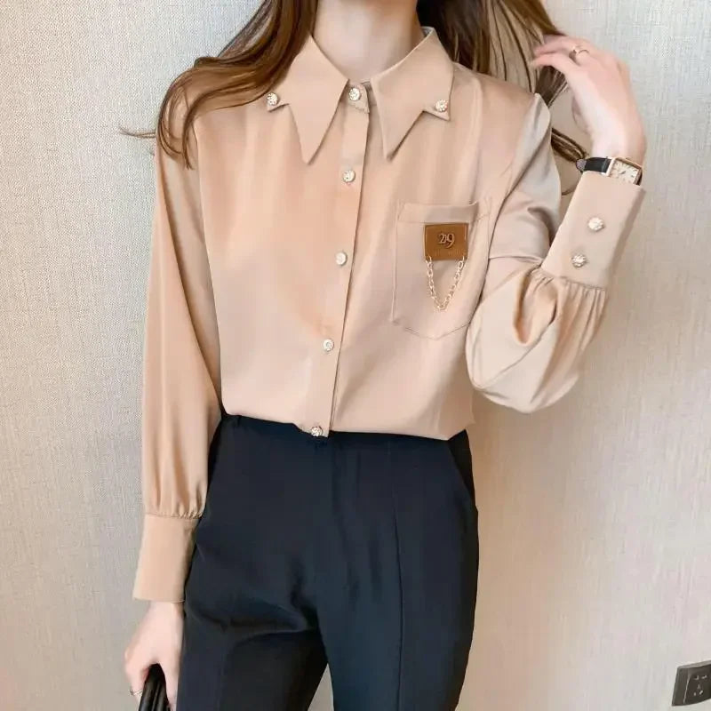 White Chiffon Shirt – Polo Neck Long Sleeve