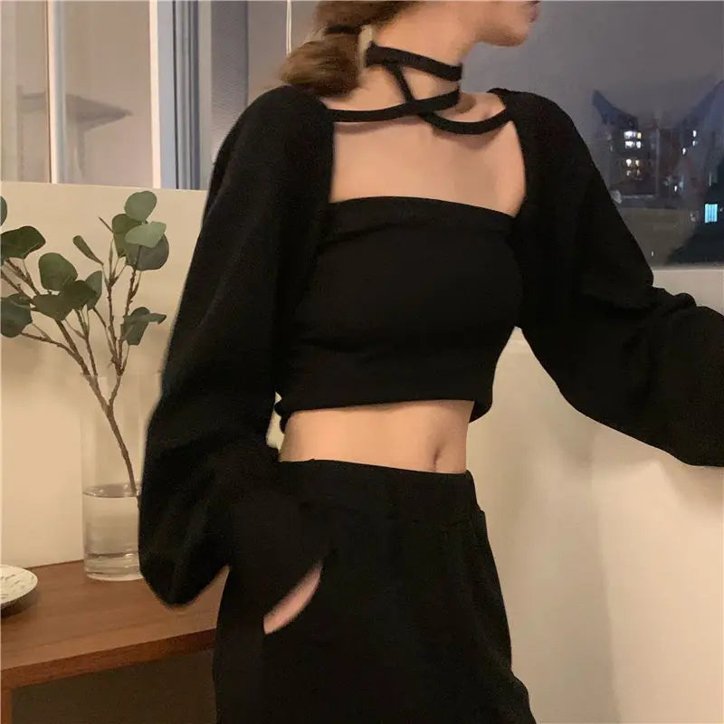 Lace-Up Cropped Knit Cardigan