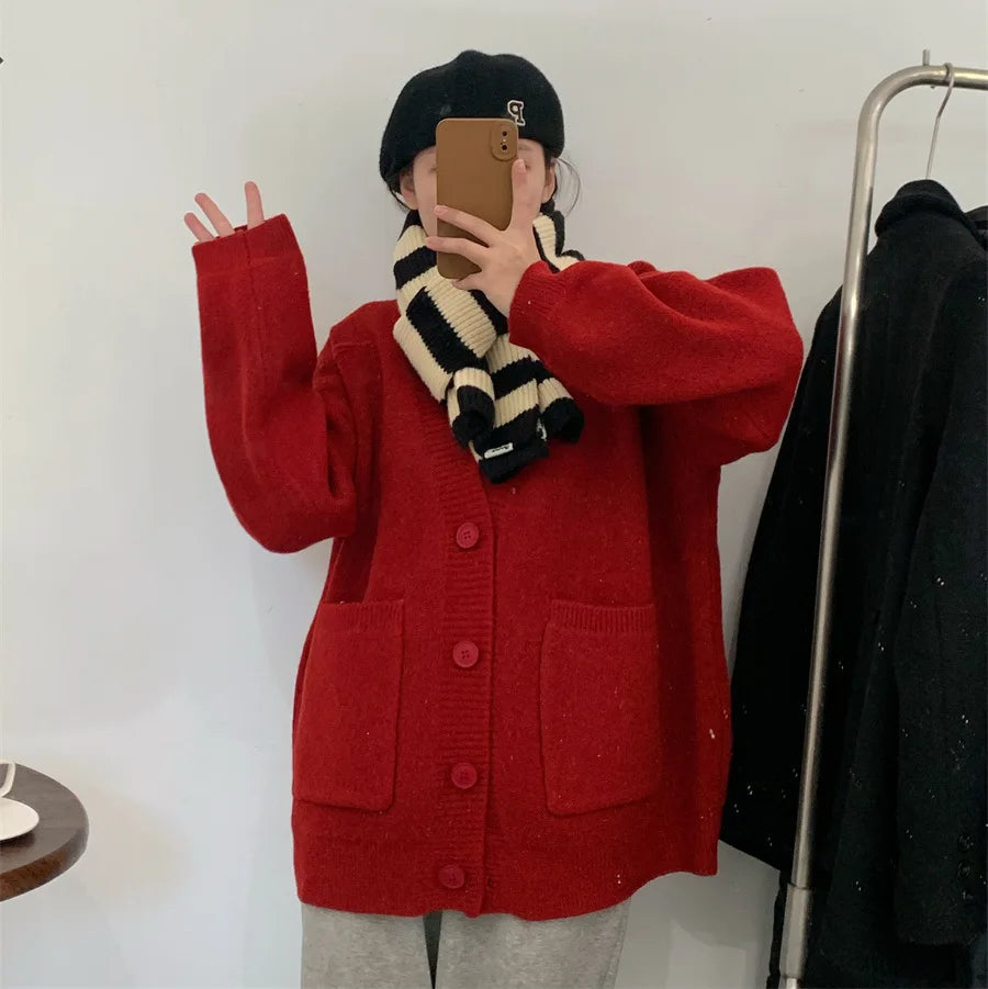 Lazy Style Knit Cardigan – Casual Solid Knit Jacket