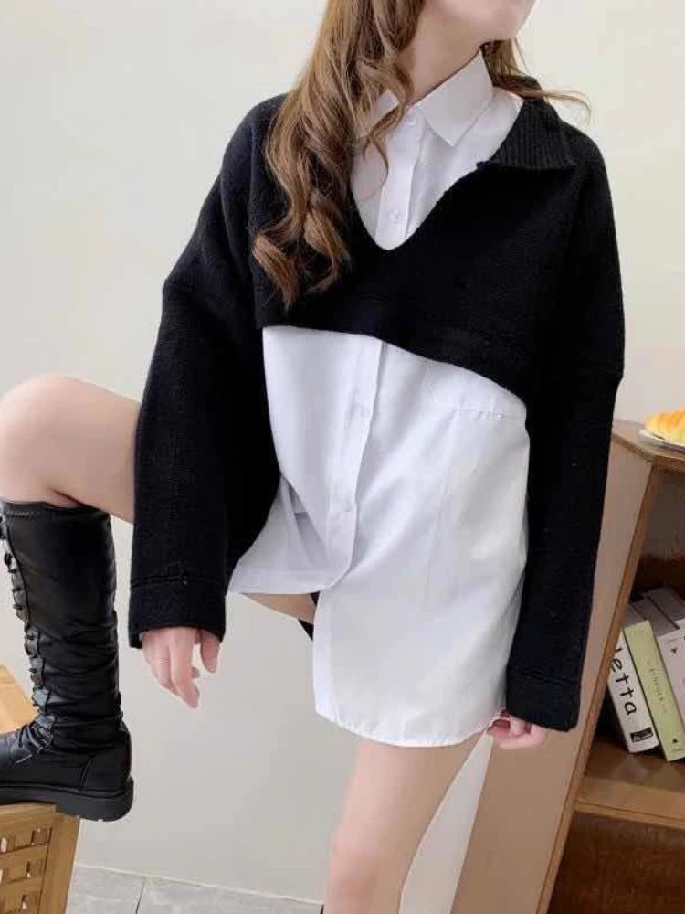 Cropped Knit Jacket – Loose Fit Retro Streetwear