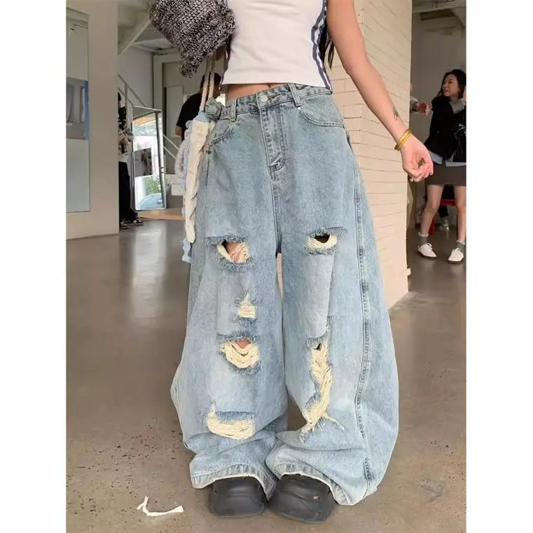 Oversize Vintage Ripped Wide-Leg Jeans – Casual Baggy Denim Pants