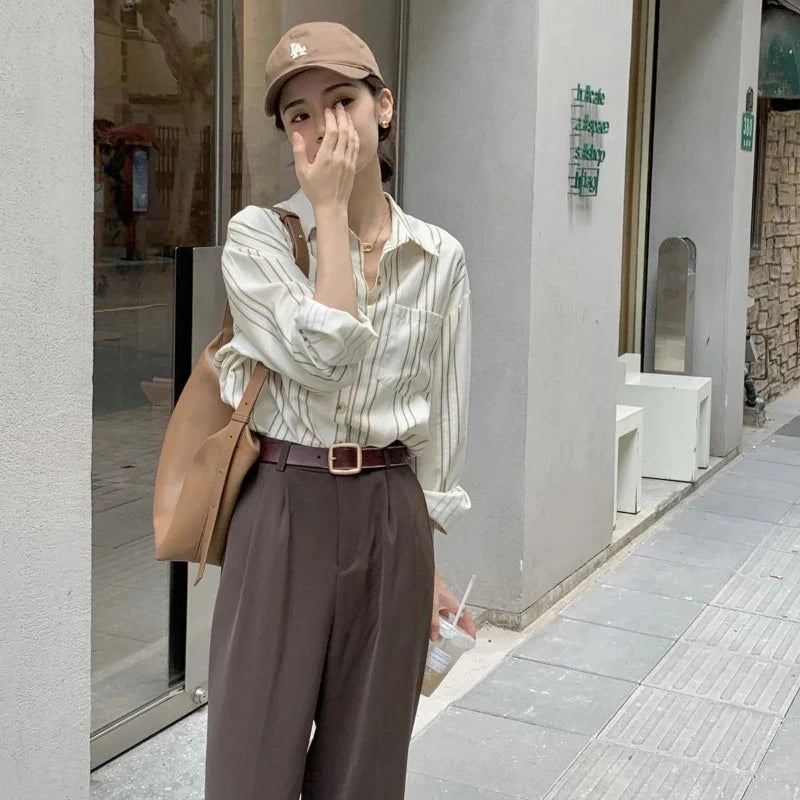 Vintage Striped Shirt – Oversize Blouse Casual Top
