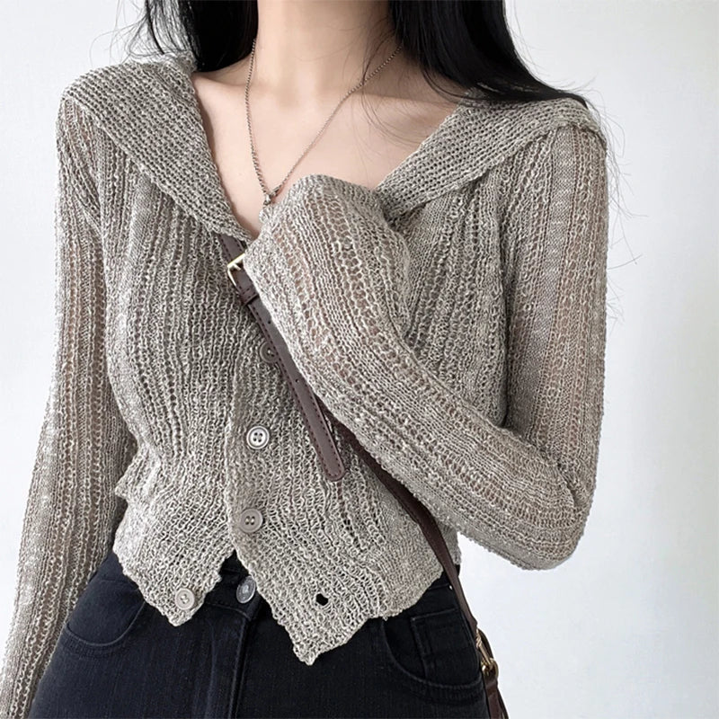 Button-Up Cropped Cardigan – Summer Slim Fit