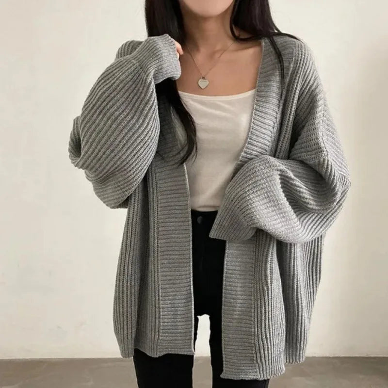 Oversized Lazy Fit Knit Cardigan – Casual Long Sleeve