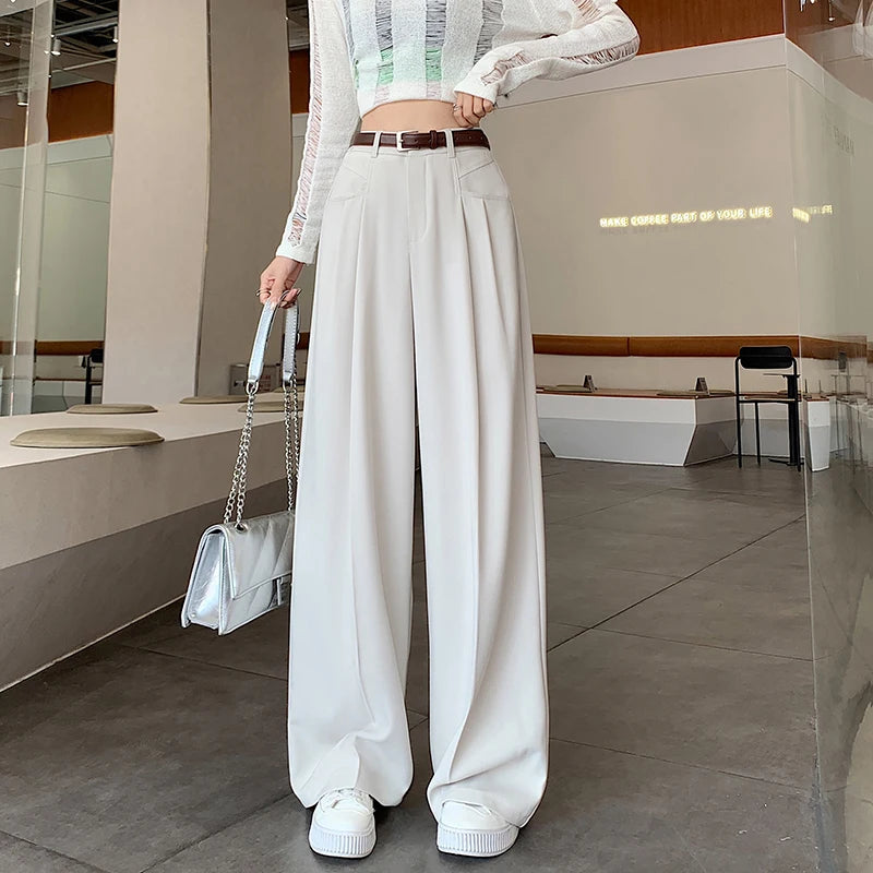 Autumn High Waist Wide Leg Suit Pants – Elegant Minimalist Straight Fit (No Belt)