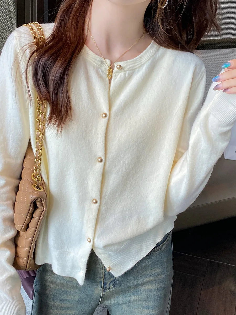 Solid Long V-Neck Knit Jumper – Casual Outerwear