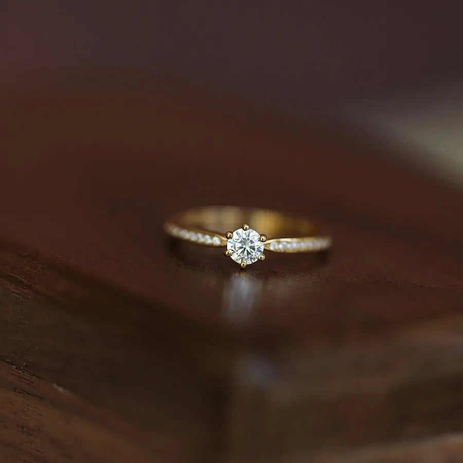 925 Silver 14K Gold Plated Zircon Ring