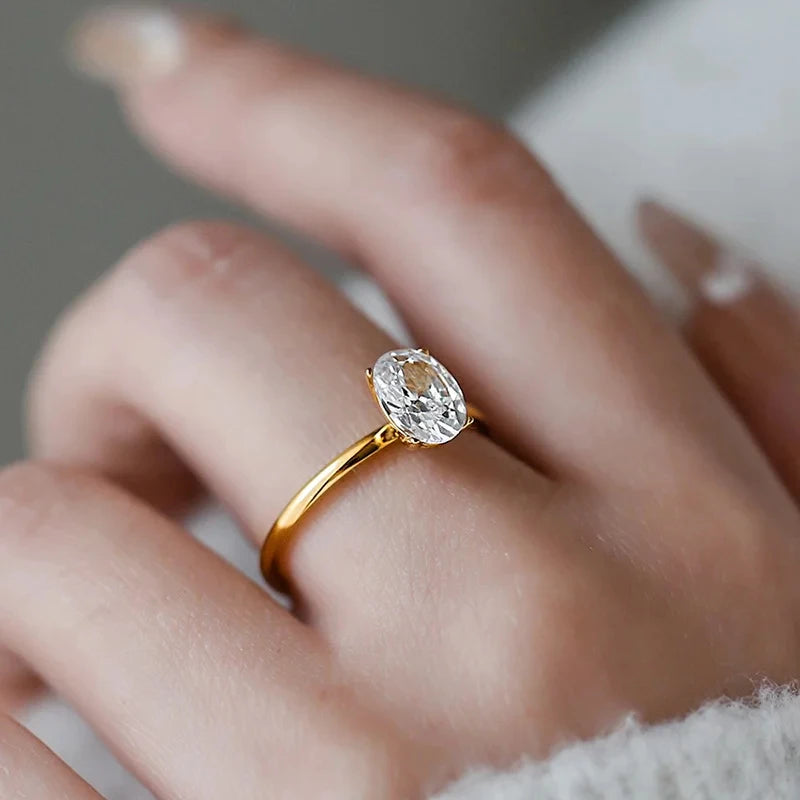925 Silver Oval Zircon Stone Ring – Luxury