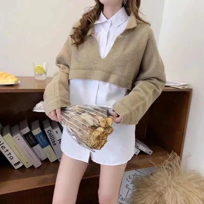 Cropped Knit Jacket – Loose Fit Retro Streetwear