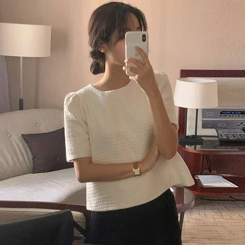 O-Neck Puff Sleeve Vintage Loose Blouse
