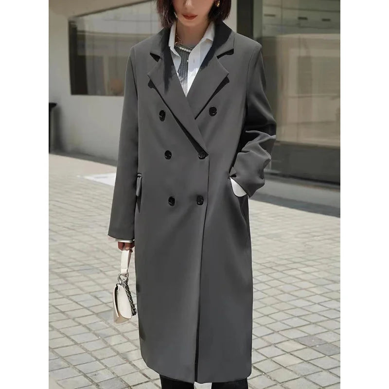 Elegant Long Blazer – Office Double-Breasted Fit