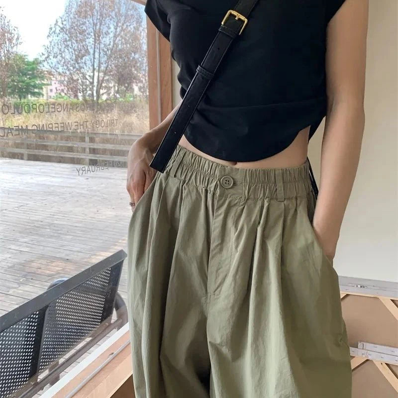 White Oversized Pants – Elastic High Waist Loose Jogging Trousers