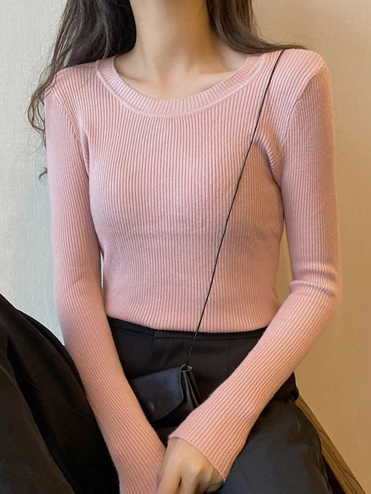 Autumn O-Neck Knit Pullover – Long Sleeve Slim Fit