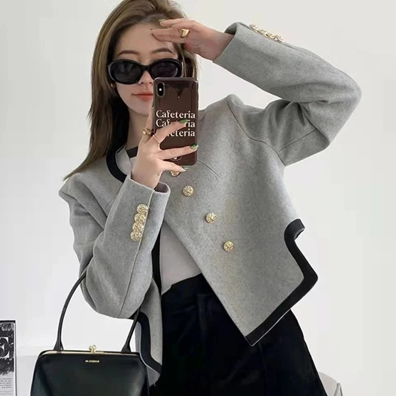 Cropped Tweed Blazer – Irregular Cut Office Look