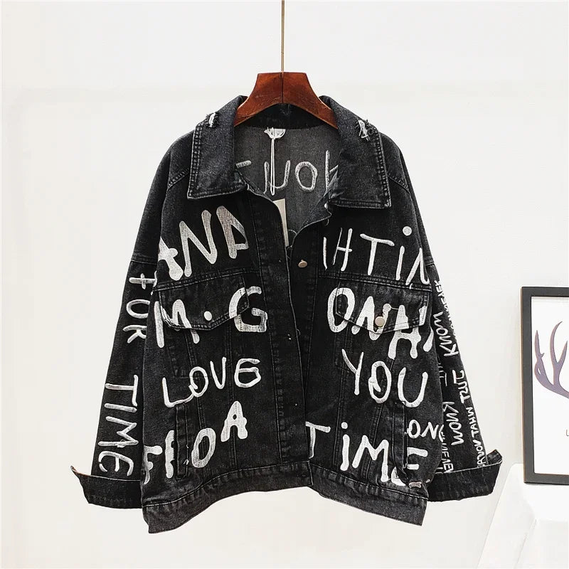Embroidered Denim Jacket – Long Sleeve Casual Blue Jean Style
