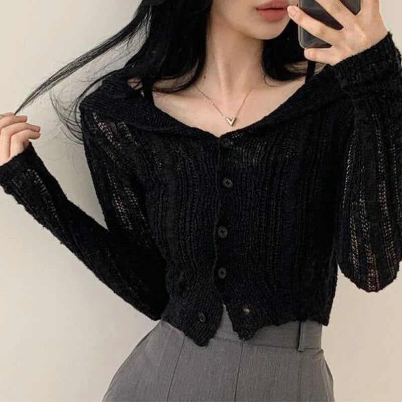 Button-Up Cropped Cardigan – Summer Slim Fit