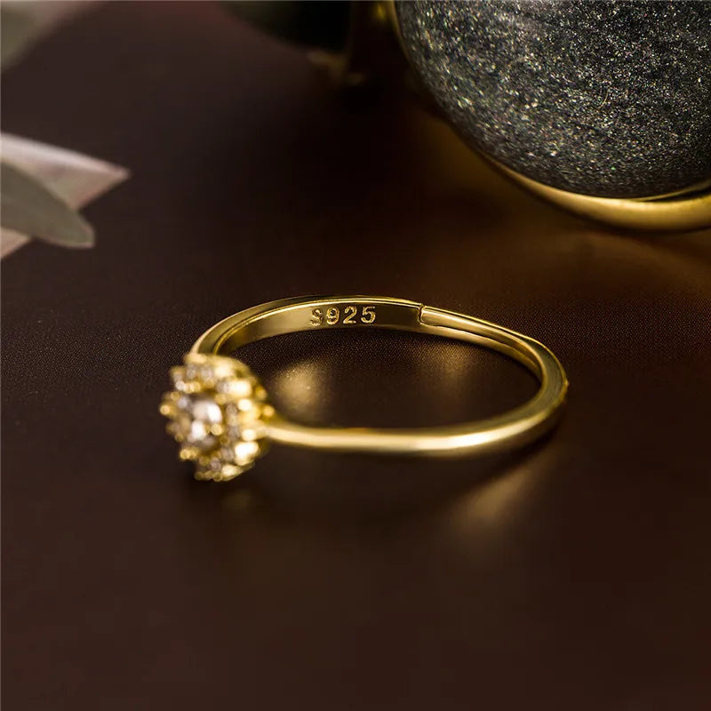 925 Silver 18K Gold Plated Sunflower Zircon Ring