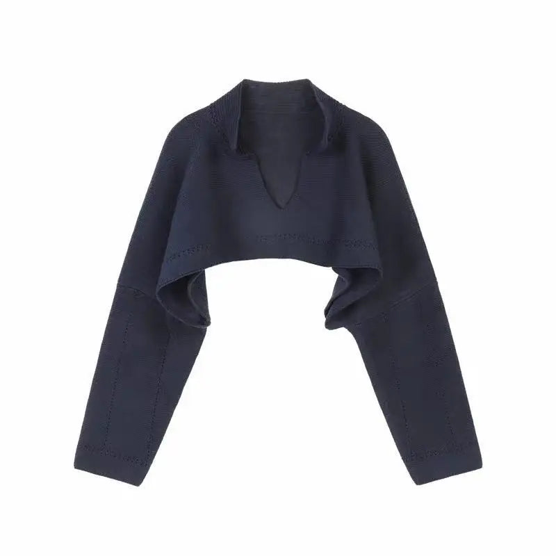 Cropped Knit Jacket – Loose Fit Retro Streetwear
