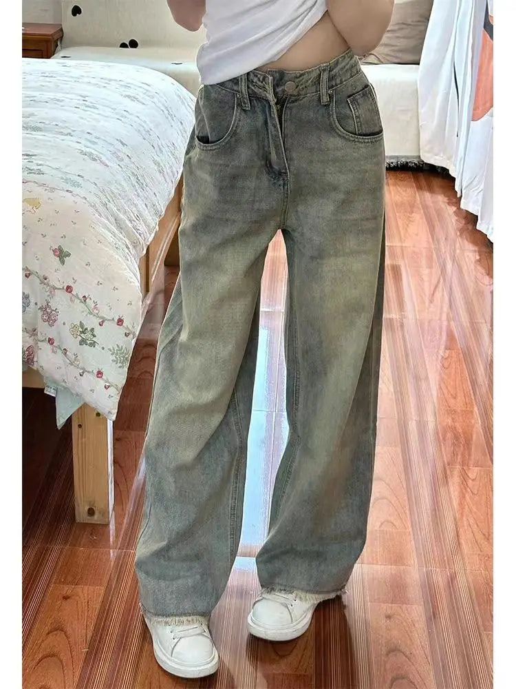 Retro Loose Flare Jeans – Wide Leg Raw Edge Denim