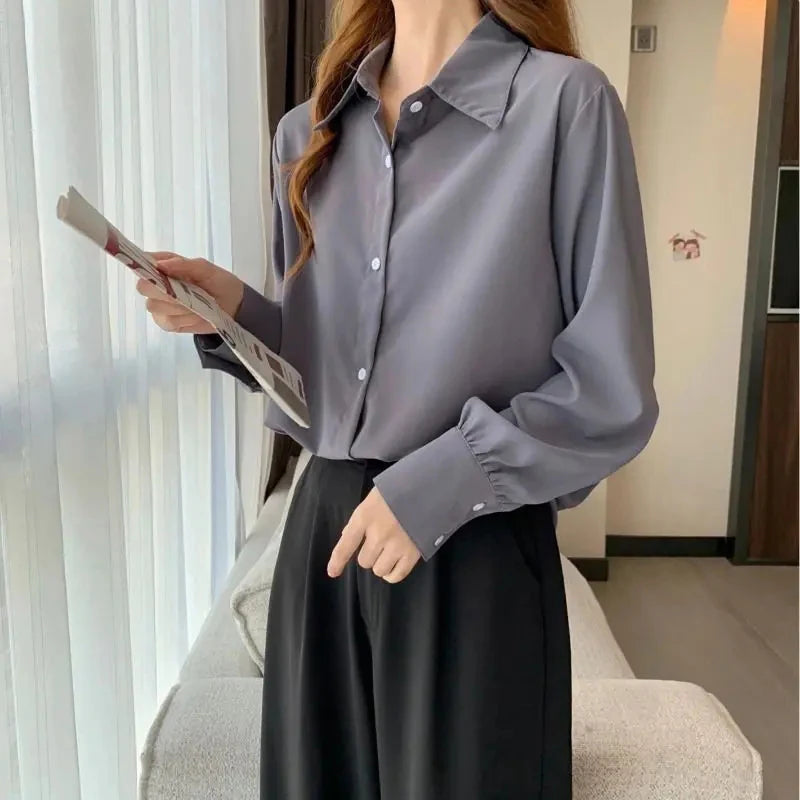 Chiffon White Button-Up – Loose Fit Office Shirt