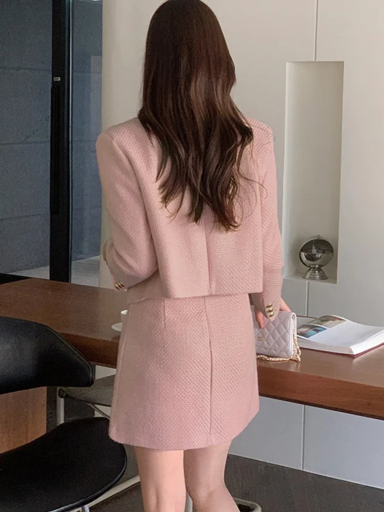Autumn Elegant Two-Piece Set – Long Sleeve Jacket Coat + Mini Skirt