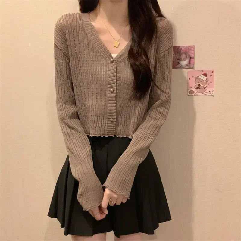 Slim V-Neck Knit Cardigan – Lightweight Casual Top