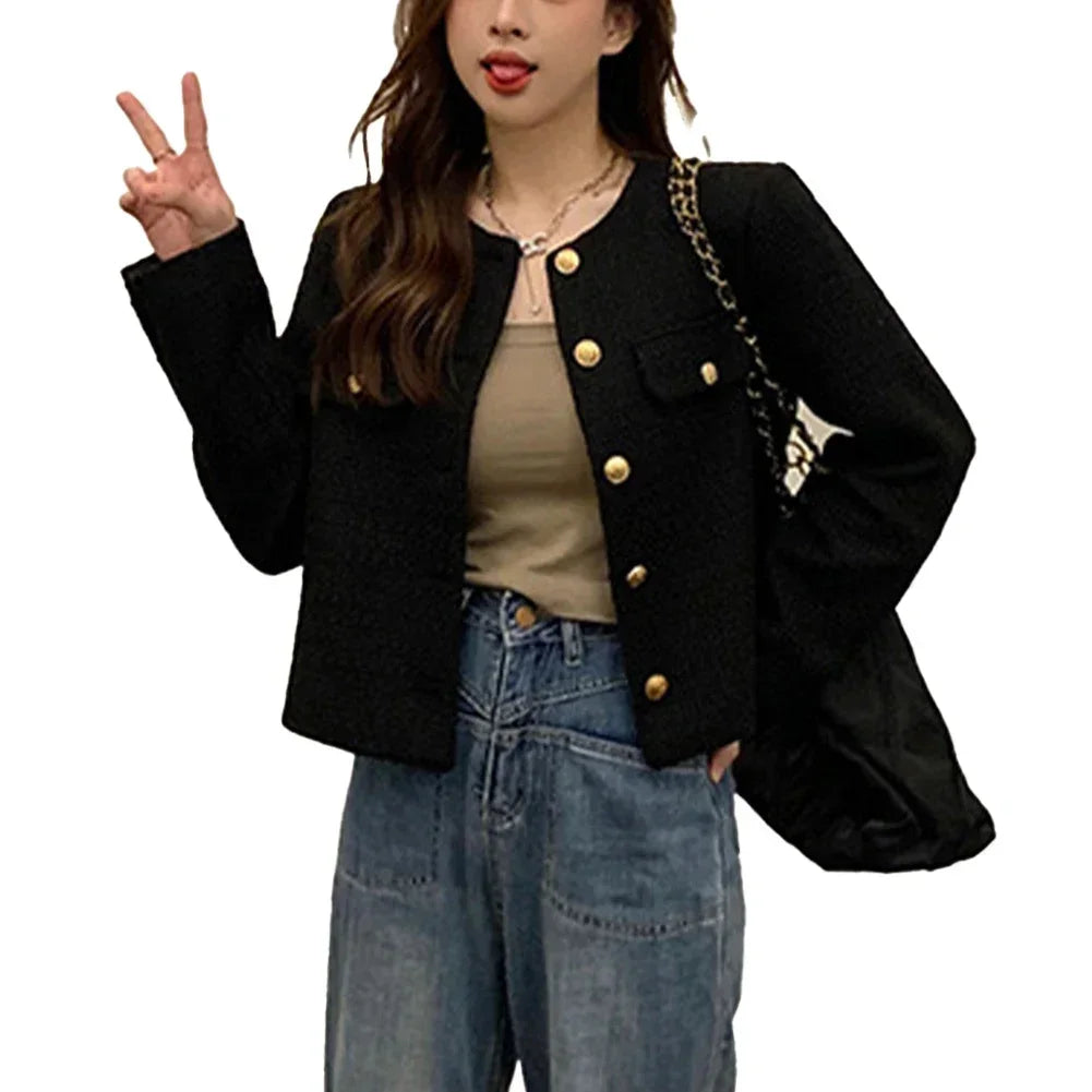 Cropped Tweed Jacket – Chic-Elegant Knit Cardigan Coat