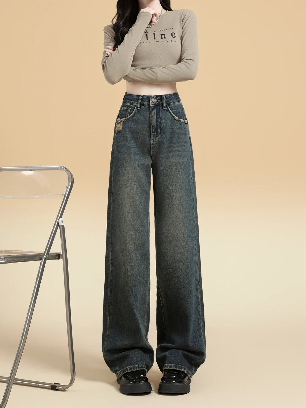 Wide Leg Jeans – Vintage Button Fly High Waist Baggy Style