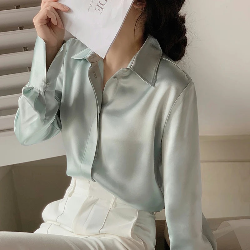 Satin Long Sleeve Blouse – Elegant Office Wear