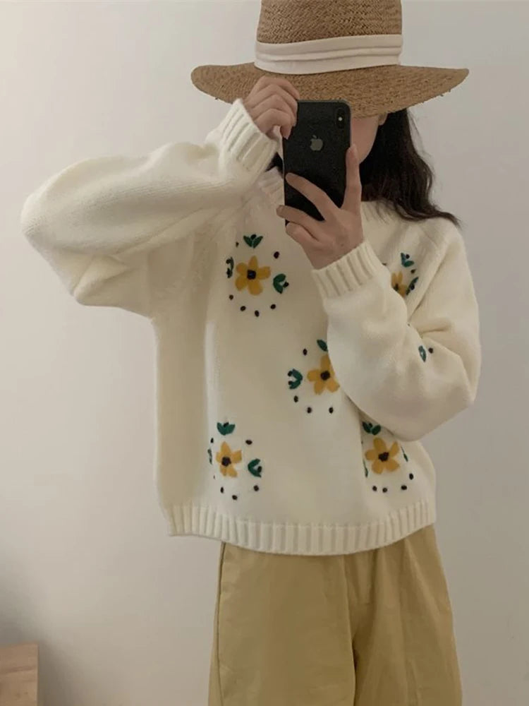 Khaki Patchwork Ribbed Sweater — Elegant Fit