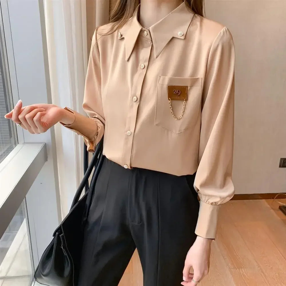 White Chiffon Shirt – Polo Neck Long Sleeve