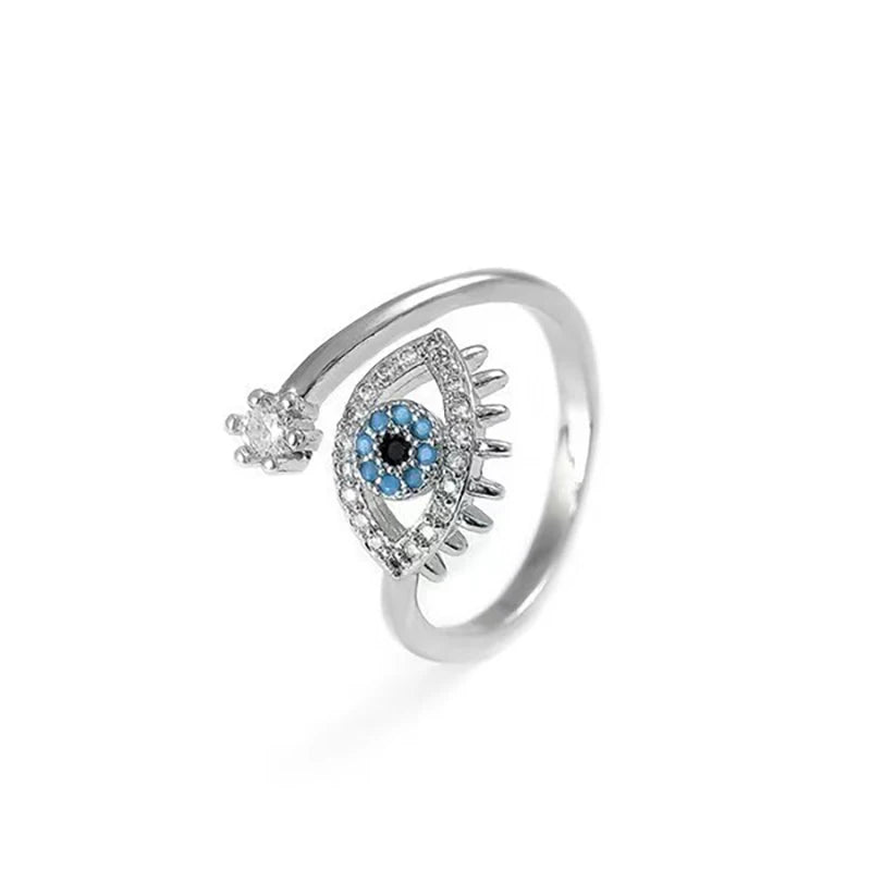 925 Silver Crystal Evil Eye Adjustable Ring