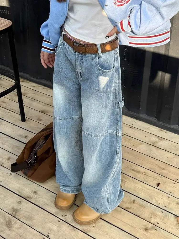 White Jeans Streetwear Wide Leg Pants – Baggy Denim Trousers