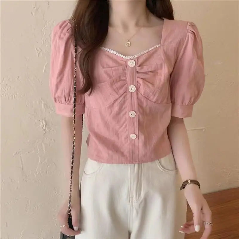 Short Sleeve Design Niche Bubble Blouse – Slim Fit