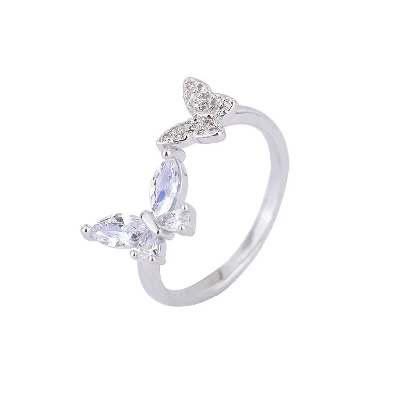 925 Silver Butterfly Zircon Open Ring