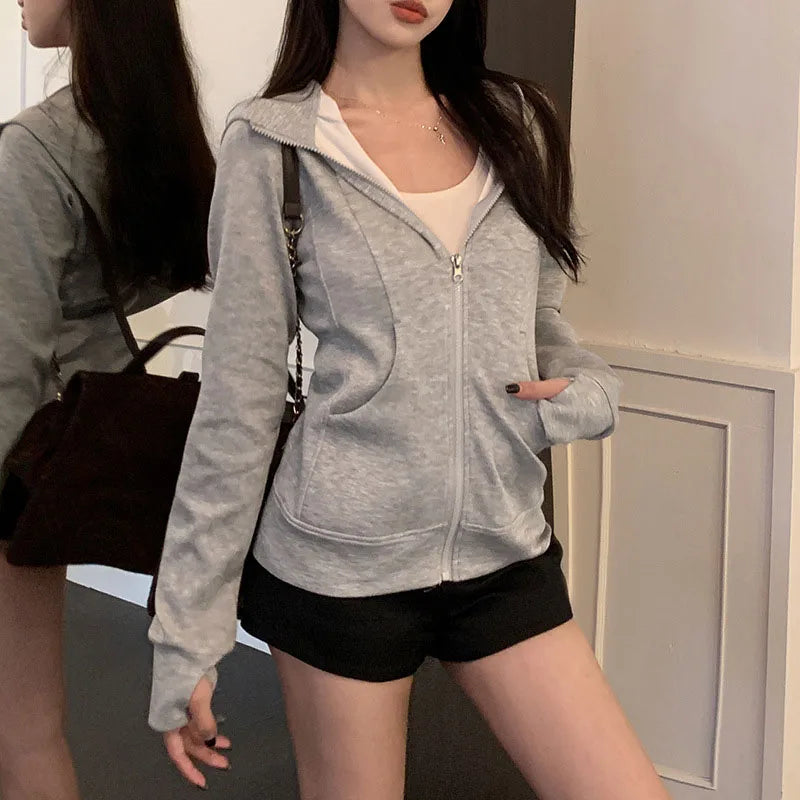 Gray Zip Hoodie Cardigan – Slim Fit & Sporty Look