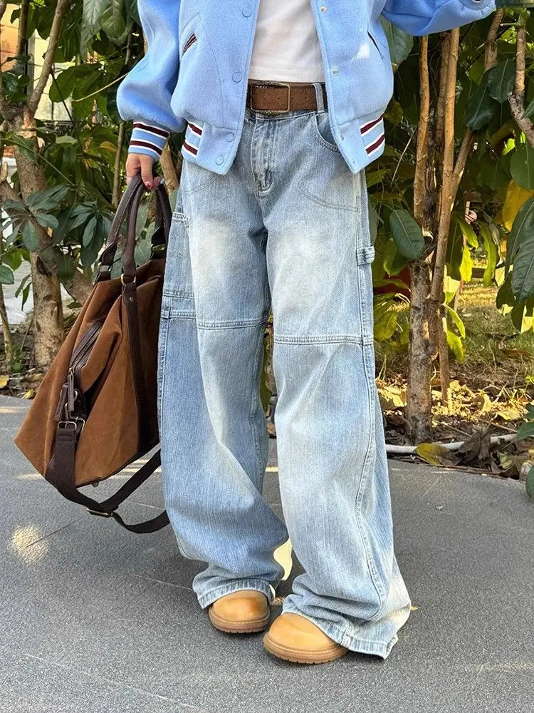 White Jeans Streetwear Wide Leg Pants – Baggy Denim Trousers