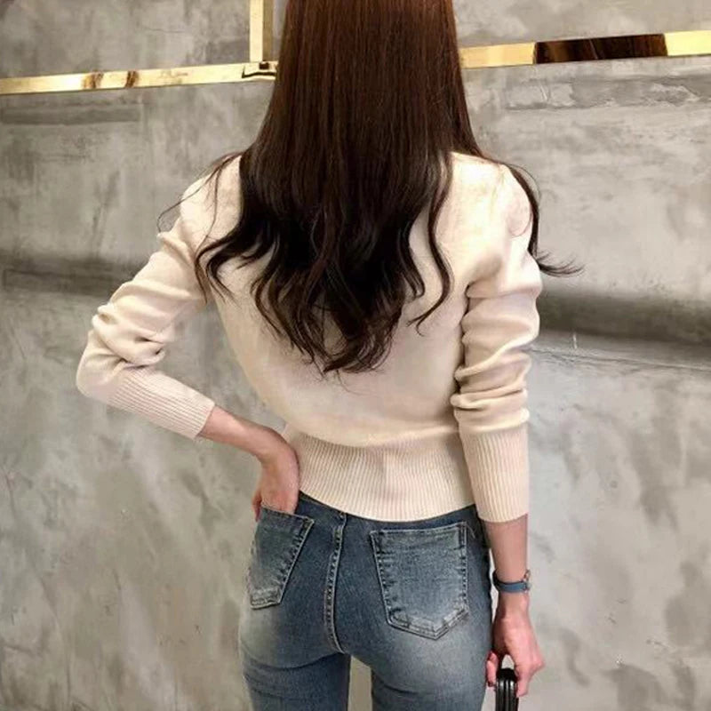 Slim V-Neck Knit Cardigan – Single Breasted Casual Coat
