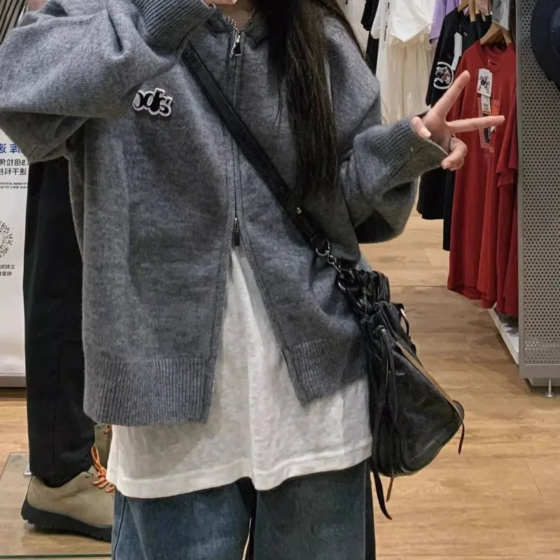 Zippered V-Neck Knit Sweater – Long Sleeve Casual Basic