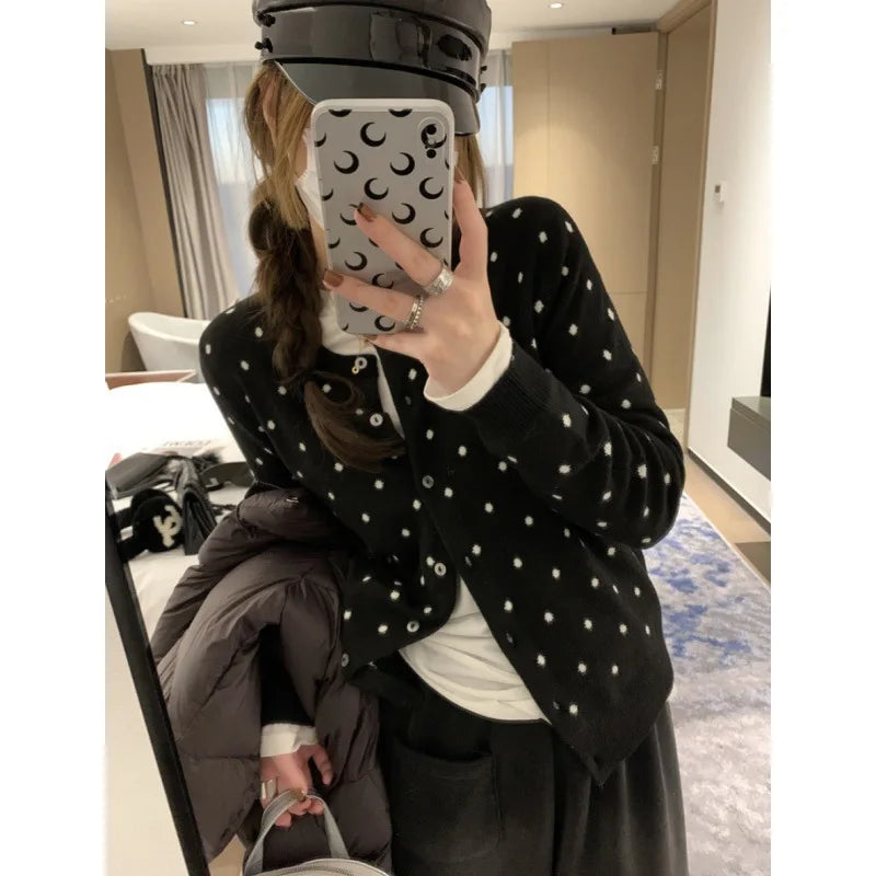 Polka Dot Knit Cardigan – Slim Spring Layered Look