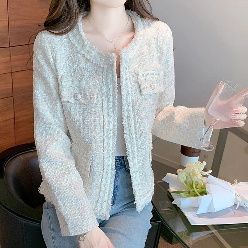 Tweed Crop Jacket – Pearl Button Long Sleeve