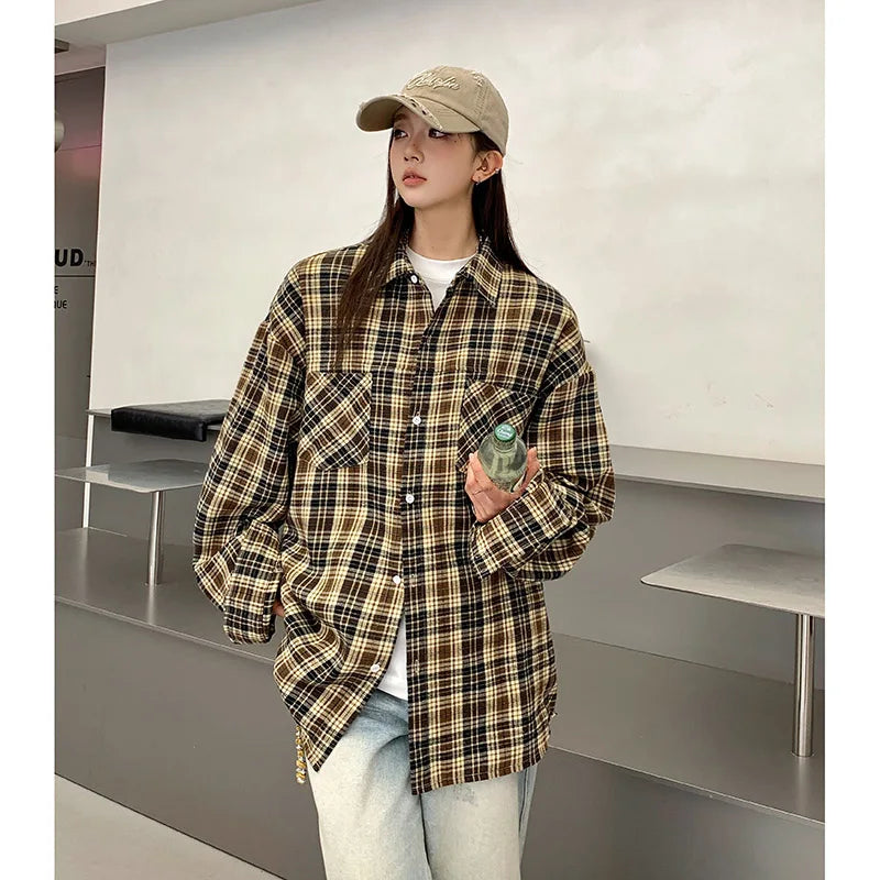 Oversized Long Sleeve Plaid Blouse – Loose & Soft