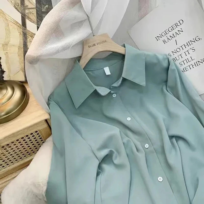Chiffon White Button-Up – Loose Fit Office Shirt