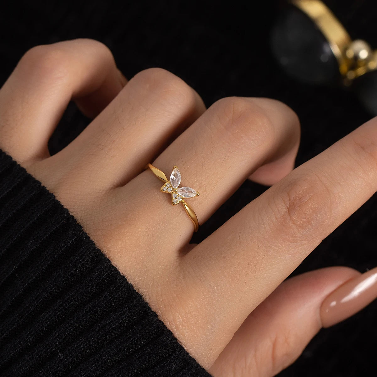 925 Silver 18K Gold Plated Butterfly Ring